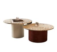 KIBONCY Ensemble de Table Basse gigogne en terrazzo, guéridon Rond cannelé avec Plateau en Pierre de Couleurs mélangées, Table d'appoint de Luxe résistante aux Taches for Salon et Studio(D)