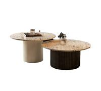 KIBONCY Ensemble de Table Basse gigogne en terrazzo, guéridon Rond cannelé avec Plateau en Pierre de Couleurs mélangées, Table d'appoint de Luxe résistante aux Taches for Salon et Studio(C)