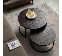 KIBONCY Ensemble De Table Basse Ronde De 2, Petite Table Basse De Nidification, Tables De Nidification De Sculpture en Bois Massif Noir pour Salon, Chambre À Coucher A