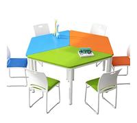 KIBONCY Ensemble de Table d'apprentissage hexagonale assemblée colorée, Bureau d'étudiant Multi-Combinaison avec tabourets for études de Groupe et activités sur Le Campus(A,1.4m)