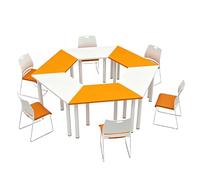 KIBONCY Ensemble de Table d'apprentissage hexagonale assemblée colorée, Bureau d'étudiant Multi-Combinaison avec tabourets for études de Groupe et activités sur Le Campus(G,1.4m)