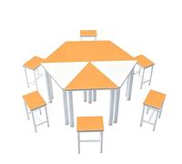 KIBONCY Ensemble de Table d'apprentissage hexagonale assemblée colorée, Bureau d'étudiant Multi-Combinaison avec tabourets for études de Groupe et activités sur Le Campus(E,1.4m)