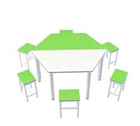 KIBONCY Ensemble de Table d'apprentissage hexagonale assemblée colorée, Bureau d'étudiant Multi-Combinaison avec tabourets for études de Groupe et activités sur Le Campus(D,1.4m)