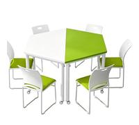 KIBONCY Ensemble de Table d'apprentissage hexagonale assemblée colorée, Bureau d'étudiant Multi-Combinaison avec tabourets for études de Groupe et activités sur Le Campus(C,1.4m)