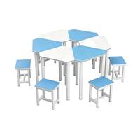 KIBONCY Ensemble de Table d'apprentissage hexagonale assemblée colorée, Bureau d'étudiant Multi-Combinaison avec tabourets for études de Groupe et activités sur Le Campus(F,1.4m)