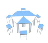 KIBONCY Ensemble de Table d'apprentissage hexagonale assemblée colorée, Bureau d'étudiant Multi-Combinaison avec tabourets for études de Groupe et activités sur Le Campus(B,1.6m)