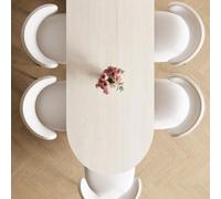 KIBONCY Ensemble De Table De Salle À Manger en Travertin Romain avec Pieds en Bois Massif De Chêne - 3 en 1 Anti-Fissures, Plateau De 80 Cm De Large, Design Peu Encombrant(6 People,180x80x75cm)