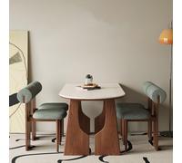 KIBONCY Ensemble De Table De Salle À Manger Rectangulaire avec Pieds en Colonne Romaine Semi-circulaires, Plateau en Travertin Et Placage en Noyer(4 People,180x80x75cm)