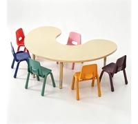 KIBONCY Ensemble De Table Et Chaises D'activité en Bois Incurvé for Enfants, Jeu Forme Lune for Tout-Petits, Bureau Maternelle Massif for L'apprentissage L'artisanat(B,180 * 120 * 55cmB)
