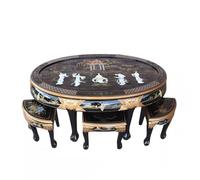 KIBONCY Ensemble de Table Ronde en Laque Chinoise, Incrustation de Nacre, Meubles en Bois Massif for Salon de thé à Domicile(70cm*78cm One Table and Five)