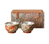 KIBONCY Ensemble De Tasses À Thé En Céramique Doublées D'argent Pur À Motif Dragon Et Phénix Avec Boîte-cadeau, Verres Traditionnels Chinois Ornés, Cadeau Haut De Gamme For Les Amateurs