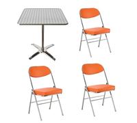 KIBONCY Ensemble Table À Manger Et Chaises en Acier Inoxydable for Restaurant Barbecue Bistro, Meubles Industriels Vintage en Métal avec Design Empilable Pliable, Café Snack-Bar(G)