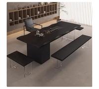 KIBONCY Ensemble Table Basse et chaises en Bois Massif de Style Wabi-Sabi, Fauteuil en métal Robuste | Banc élégant avec Pieds en Acrylique, revêtement en Cuir Confortable(220cm)