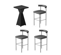 KIBONCY Ensemble Table Et Chaises De Bar Industrielles, Tables De Bistro Hautes Noires Mates avec Tabourets en Simili Cuir, Meubles De Comptoir À Cadre en Métal, Combo for Salon(A)