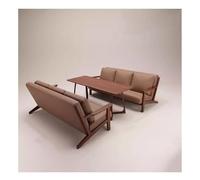 KIBONCY Ensemble Table Et Chaises De Café avec Cadre en Bois Massif, Canapé en Cuir Napa for Salon, Salle À Manger Ou Salon d'affaires(F)