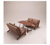 KIBONCY Ensemble Table Et Chaises De Café avec Cadre en Bois Massif, Canapé en Cuir Napa for Salon, Salle À Manger Ou Salon d'affaires(D)