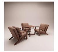 KIBONCY Ensemble Table Et Chaises De Café avec Cadre en Bois Massif, Canapé en Cuir Napa for Salon, Salle À Manger Ou Salon d'affaires(C)