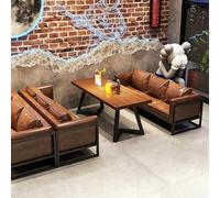 KIBONCY Ensemble Table Et Chaises en Bois Massif De Style Camping Industriel - Dessus en Pin Importé, Revêtement Simili Cuir, Éponge Haute Densité, Cadre en Fer Café, Bar, Bistro(21)