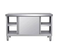 KIBONCY Établi Commercial Robuste avec Portes coulissantes, Table en Acier Inoxydable avec Armoire, Grand Espace de Rangement pour Cuisine, Restaurant, hôtel, Garage, entrepôt(150x50cm)