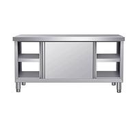 KIBONCY Établi Commercial Robuste avec Portes coulissantes, Table en Acier Inoxydable avec Armoire, Grand Espace de Rangement pour Cuisine, Restaurant, hôtel, Garage, entrepôt(180x50cm)