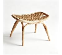 KIBONCY Fauteuil en Bois Massif avec Dossier Rotin Naturel, Chaise De Canapé Simple Tissée Style Bohème du Milieu Siècle, Cadre Respirant(C)