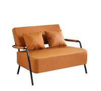 KIBONCY High Resilience Sponge Padded 2 Seater Leather Loveseat Sofa Backrest Small Double Couch with Curved Metal Armrest, for Bedroom Balcony(A,155x65x74cm)