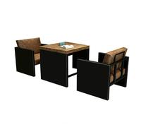 KIBONCY Industrial 2-Seater Sofa and Table Set,2-Person Brown Leather Seating with Wooden, for Cafe, Restaurant and Home Living Room(A)