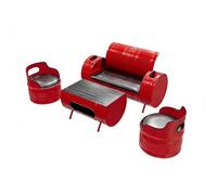 KIBONCY Industrial Barrel Furniture Set, Red Metal Oil Drum Sofa with Cup Holders, Storage Coffee Table & Chairs for Small Living Room Game Cafe(B)