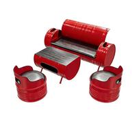 KIBONCY Industrial Barrel Furniture Set, Red Metal Oil Drum Sofa with Cup Holders, Storage Coffee Table & Chairs for Small Living Room Game Cafe(A)