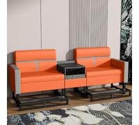 KIBONCY Industrial-Chic Billiard Two-Seat Sofa, PU Leather Pool Room Furniture with Functional Side Table, Heavy-Duty Metal Base(5)