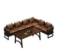 KIBONCY Industrial L-Shaped Sectional Sofa with Coffee Table Set, Faux Leather Upholstery, Modern Metal Frame, Ideal for Bar, Lounge, and Entertainment Spaces(D)