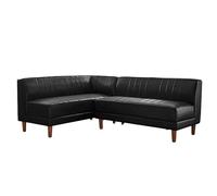 KIBONCY L-Shaped Faux Leather Booth Sofa with Retro Vertical Tufting, Easy Assembly Corner Sturdy & Comfortable Modular Design(3)