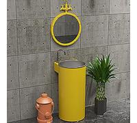 KIBONCY Lavabo Cylindrique sur Pied en Acier Inoxydable avec Plate-Forme De Robinet Latéral, Grand Évier Tout-en-Un for Cabine Extérieure, Station De Lavage Intégrée À Cuve Profonde(Style6)
