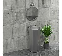 KIBONCY Lavabo Cylindrique sur Pied en Acier Inoxydable avec Plate-Forme De Robinet Latéral, Grand Évier Tout-en-Un for Cabine Extérieure, Station De Lavage Intégrée À Cuve Profonde(Style10)