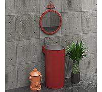 KIBONCY Lavabo Cylindrique sur Pied en Acier Inoxydable avec Plate-Forme De Robinet Latéral, Grand Évier Tout-en-Un for Cabine Extérieure, Station De Lavage Intégrée À Cuve Profonde(Style7)