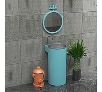 KIBONCY Lavabo Cylindrique sur Pied en Acier Inoxydable avec Plate-Forme De Robinet Latéral, Grand Évier Tout-en-Un for Cabine Extérieure, Station De Lavage Intégrée À Cuve Profonde(Style9)