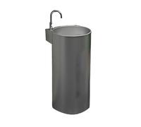 KIBONCY Lavabo Cylindrique sur Pied en Acier Inoxydable avec Plate-Forme De Robinet Latéral, Grand Évier Tout-en-Un for Cabine Extérieure, Station De Lavage Intégrée À Cuve Profonde(Style5)