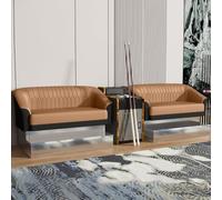 KIBONCY Luxury Seat Billiard Sofa with Accent Table, PU Leather Pool Room Seating, Modern Stainless Steel Base for Game Lounge for Rooms(4)