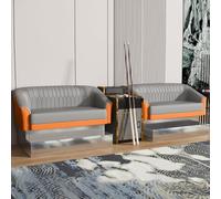 KIBONCY Luxury Seat Billiard Sofa with Accent Table, PU Leather Pool Room Seating, Modern Stainless Steel Base for Game Lounge for Rooms(5)