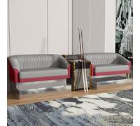 KIBONCY Luxury Seat Billiard Sofa with Accent Table, PU Leather Pool Room Seating, Modern Stainless Steel Base for Game Lounge for Rooms(1)