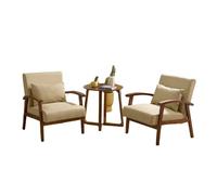KIBONCY Mid-Century 3-Piece Accent Chair Set, Wooden Frame Chairs with Side Table Living Room Conversation, Fabric with End(B)