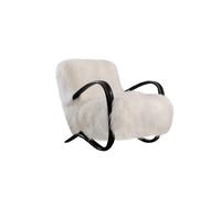 KIBONCY Mid-Century Accent Chair, Neutral Teddy Fleece, Upholstered Armchair Minimalist Bentwood for Home Office(E)