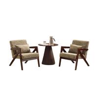 KIBONCY Mid-Century Accent Chair Set with Side Table, Linen Upholstered Armchair & Round Coffee Modern Fabric for Living Room(C)