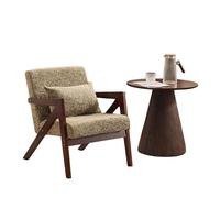 KIBONCY Mid-Century Accent Chair Set with Side Table, Linen Upholstered Armchair & Round Coffee Modern Fabric for Living Room(B)