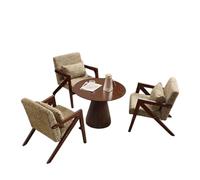 KIBONCY Mid-Century Accent Chair Set with Side Table, Linen Upholstered Armchair & Round Coffee Modern Fabric for Living Room(D)