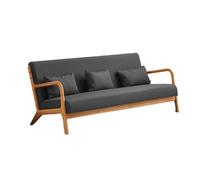 KIBONCY Mid-Century Modern 3-Seater Sofa, Faux Leather, Couch with Solid, with Throw Pillows for Living Room, Apartment, Office(C,180cm)