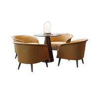 KIBONCY Mid-Century Modern Conversation Set, Barrel Accent Chairs and Round Side Table Faux Leather and Fabric Chair for Living Room(I-80cm)