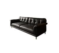 KIBONCY Mid-Century Modern Faux Leather Sofa, Tufted Accent Chair, Couch with Button Tufting, Black Upholstered for Living Room(C)