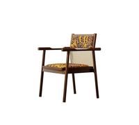 KIBONCY Mid-Century Modern Rattan Back Accent Chair, Upholstered Leaf Print Seat, Black Solid Wood Frame - Comfy Armchair for Home Office(L)