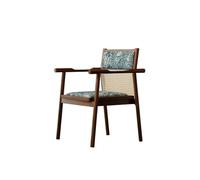 KIBONCY Mid-Century Modern Rattan Back Accent Chair, Upholstered Leaf Print Seat, Black Solid Wood Frame - Comfy Armchair for Home Office(K)